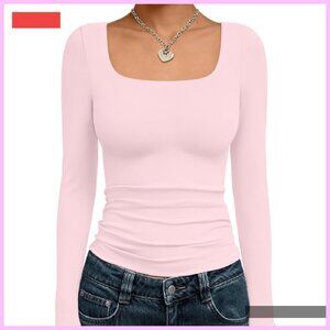 Long Sleeve Crop Top Square Neck Y2K Fall Fashion Tee